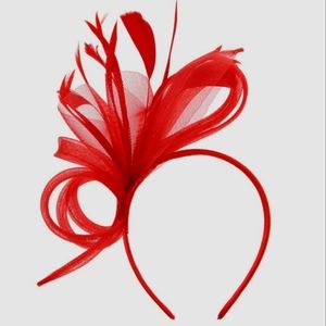 Gorgeous Red Fascinator Side Loop Feathers Wedding Tea Derby Brunch...more NWT